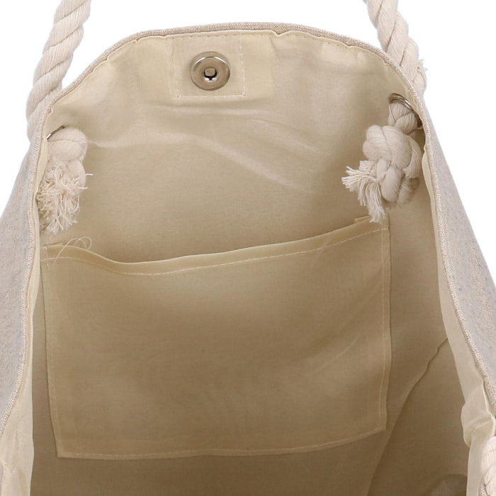 Borsa in tessuto con pon pon blu cm52x13h38