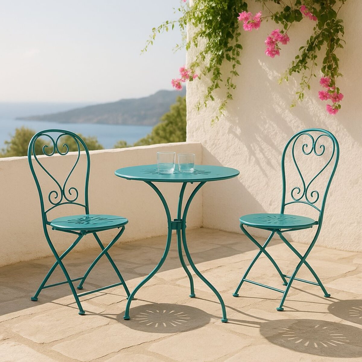 Set da giardino turchese 2 sedie pieghevoli 1 tavolino rotondo - Deco