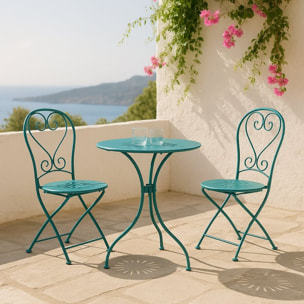 Set da giardino turchese 2 sedie pieghevoli 1 tavolino rotondo - Deco