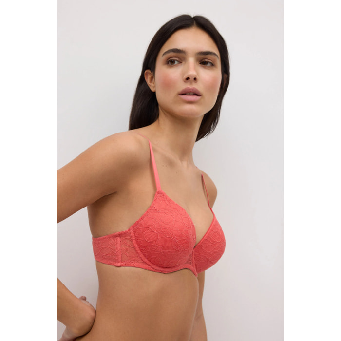 Reggiseno push-up in pizzo corallo