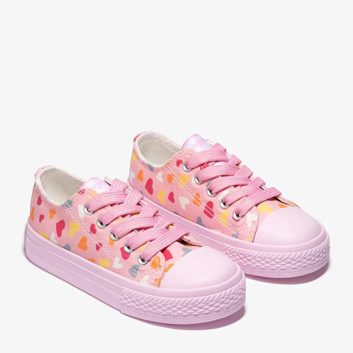 Girl's Pink Cord Heart Sneakers Canvas