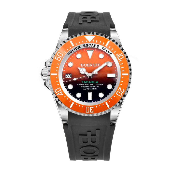 Bobroff - Reloj de hombre automatico diver profesional de buceo, 1000 m, Naranja, 44MM, valvula de helio BF0004ibn-BFSTN