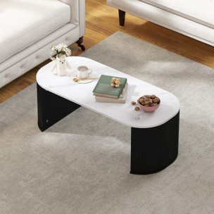 Table basse design ovale effet marbre blanc dim. 110 x 50 x 40 cm noir