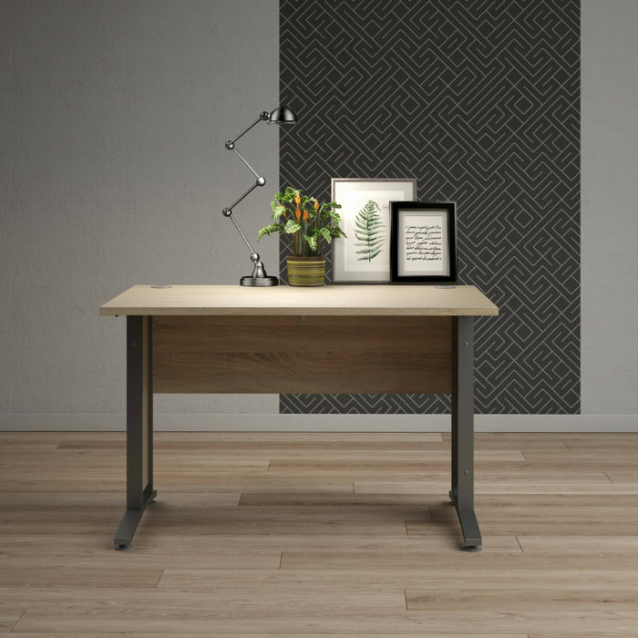 Scrivania Amigos, Scrittoio multiuso, Tavolo per ufficio porta PC, Piano di lavoro, 120x80 h75 cm, Grigio e Quercia