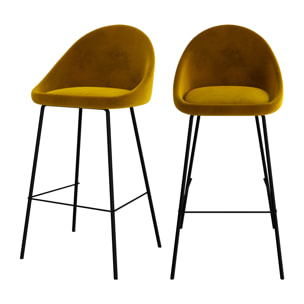 Lot de 2 chaises de bar en velours jaune 75 cm - Misty