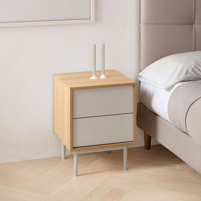 Mesita de noche Cuzco 2 cajones color Roble/Gris