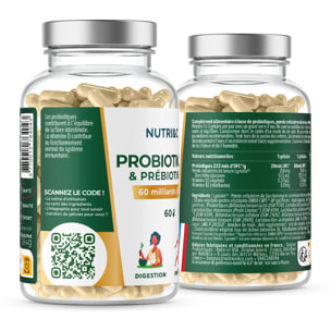 Nutri&Co Probiotiques & Prébiotiques - Flore Intestinale - 60 gélules Vegan