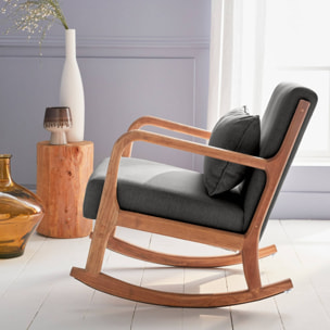 Fauteuil à bascule design en bois et tissu. 1 place. rocking chair scandinave. gris foncé