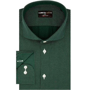 Camicia Uomo 1 Bottone Francese Slim Cotone Stretch Stampato Verde e Bianco