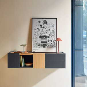 Consola Otto suspendida 2 puertas y 2 cajones gris antracita y roble