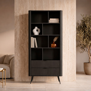 Libreria Moderna a Giorno Con Design Geometrico Asimmetrico Salvaspazio Studio E Ufficio 88.2 x 38 x 193,8 cm Nero