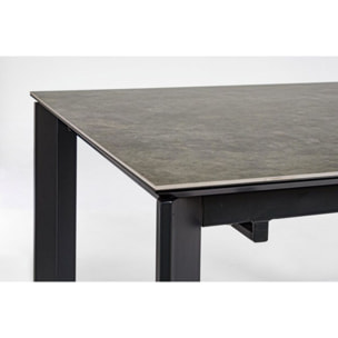 Tavolo BRIVA in acciaio nero e piano in ceramica marrone, allungabile 140×90 cm – 200×90 cm