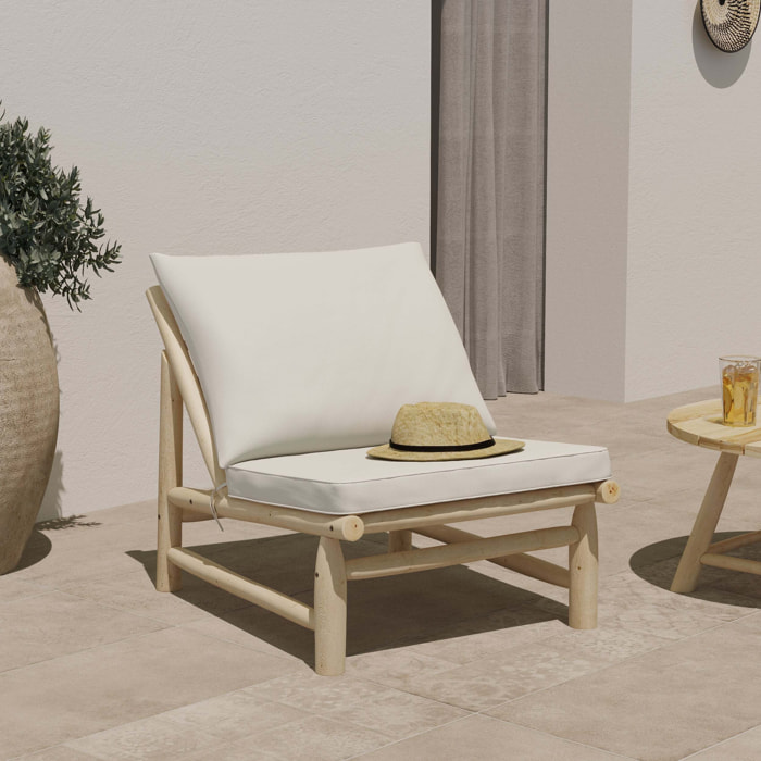 Fauteuil de jardin en teck et coussins blanc cassé - Makam