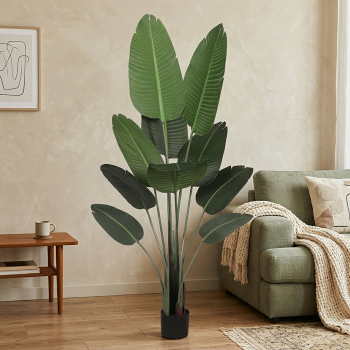 Palmera Platanera Artificial de 160cm - Planta tropical Banano grande con Hojas realistas y Maceta negra para Interior