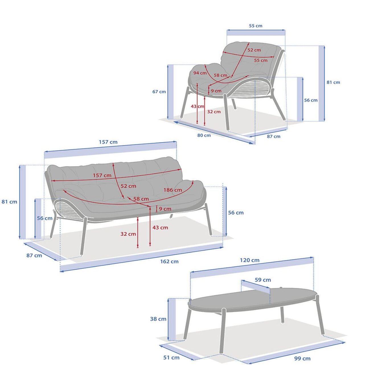 Salon de jardin "Meloane" taupe 5 places en polyester et acier