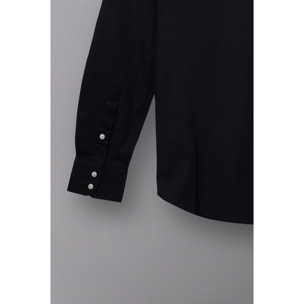 Camicia Uomo 1 Bottone Button Down Slim Popeline Stretch Unito Nero