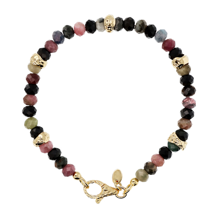 Bracciale con Rondelle Martellate e Pietra Naturale Tormalina Multicolore