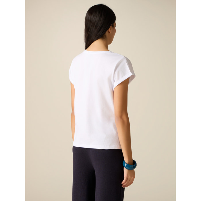 Oltre - Camiseta de algodón con parche joya - Blanco