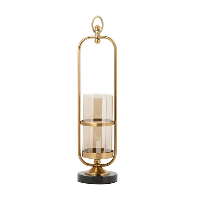 Portavelas Metal Cristal Negro Dorado 13x13x55 Cm