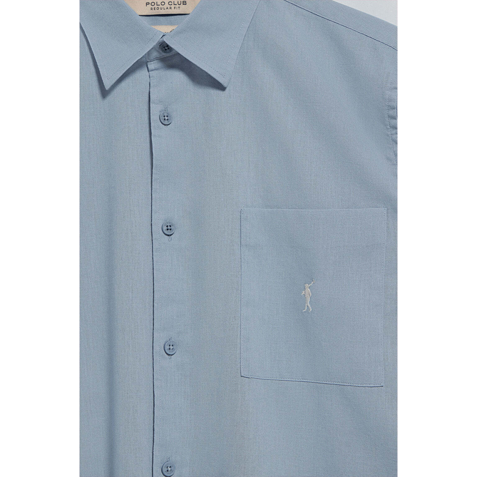 Camicia celeste a maniche corte in lino-cotone con ricamo Rigby Go