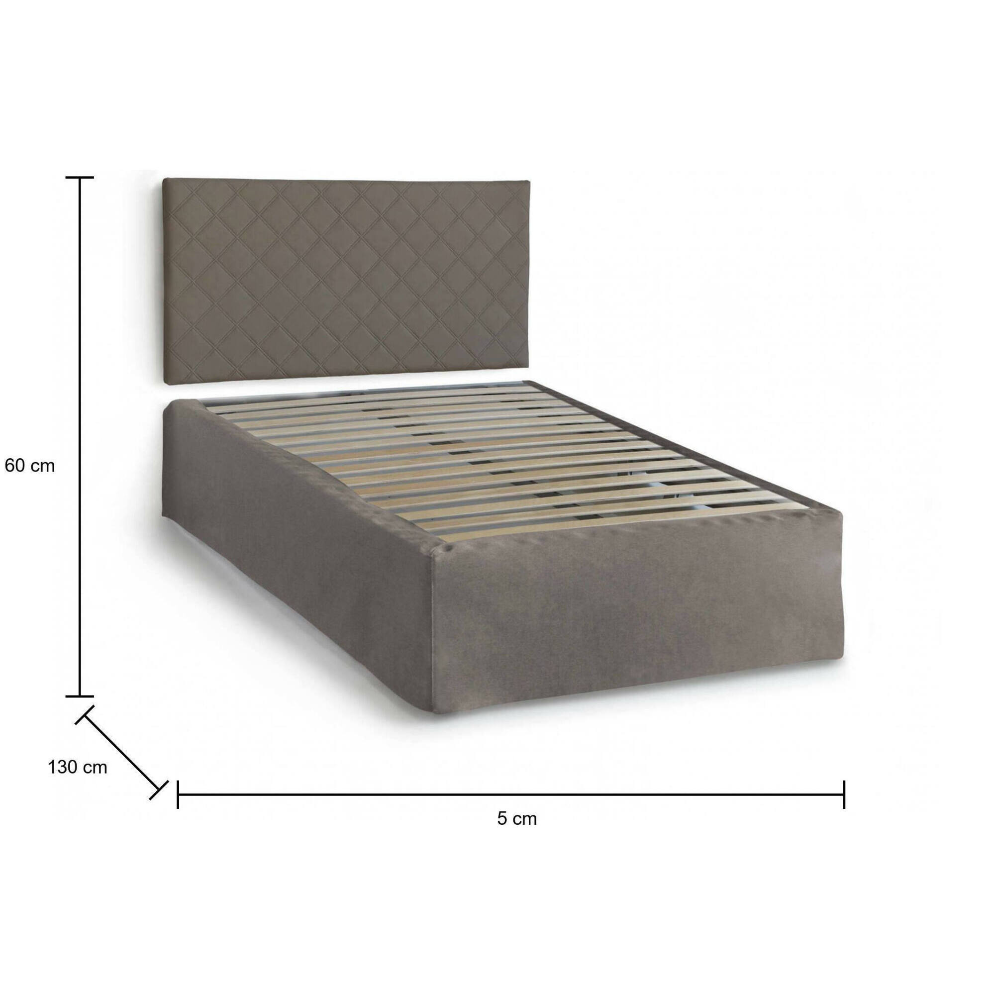 Letto piazza e mezza Anas, Set testata in ecopelle con rete ortopedica e mantovana, 100% Made in Italy, adatto a materasso da Cm 120x190, Tortora