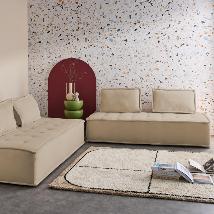 Lot de 2 chauffeuses DAO 2 places pour canapé modulable tissu capitonné beige