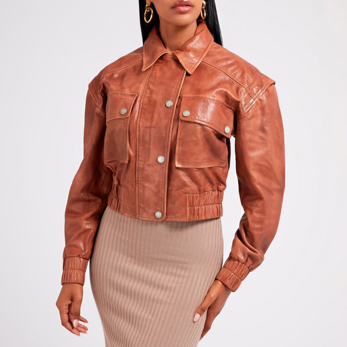 Veste Aline - 100% cuir - marron