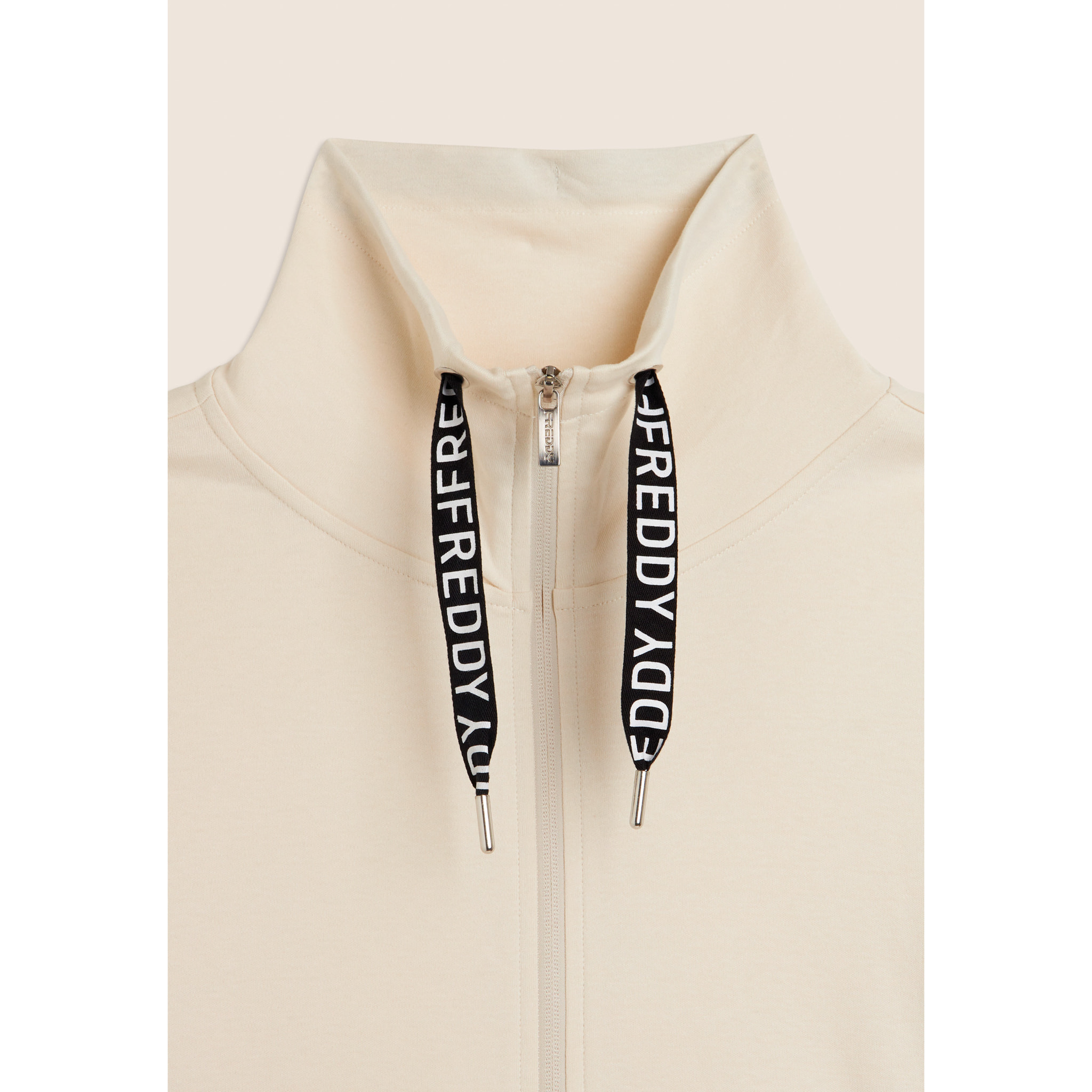 Tuta con zip e collo alto, pantaloni wide leg