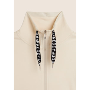 Tuta con zip e collo alto, pantaloni wide leg