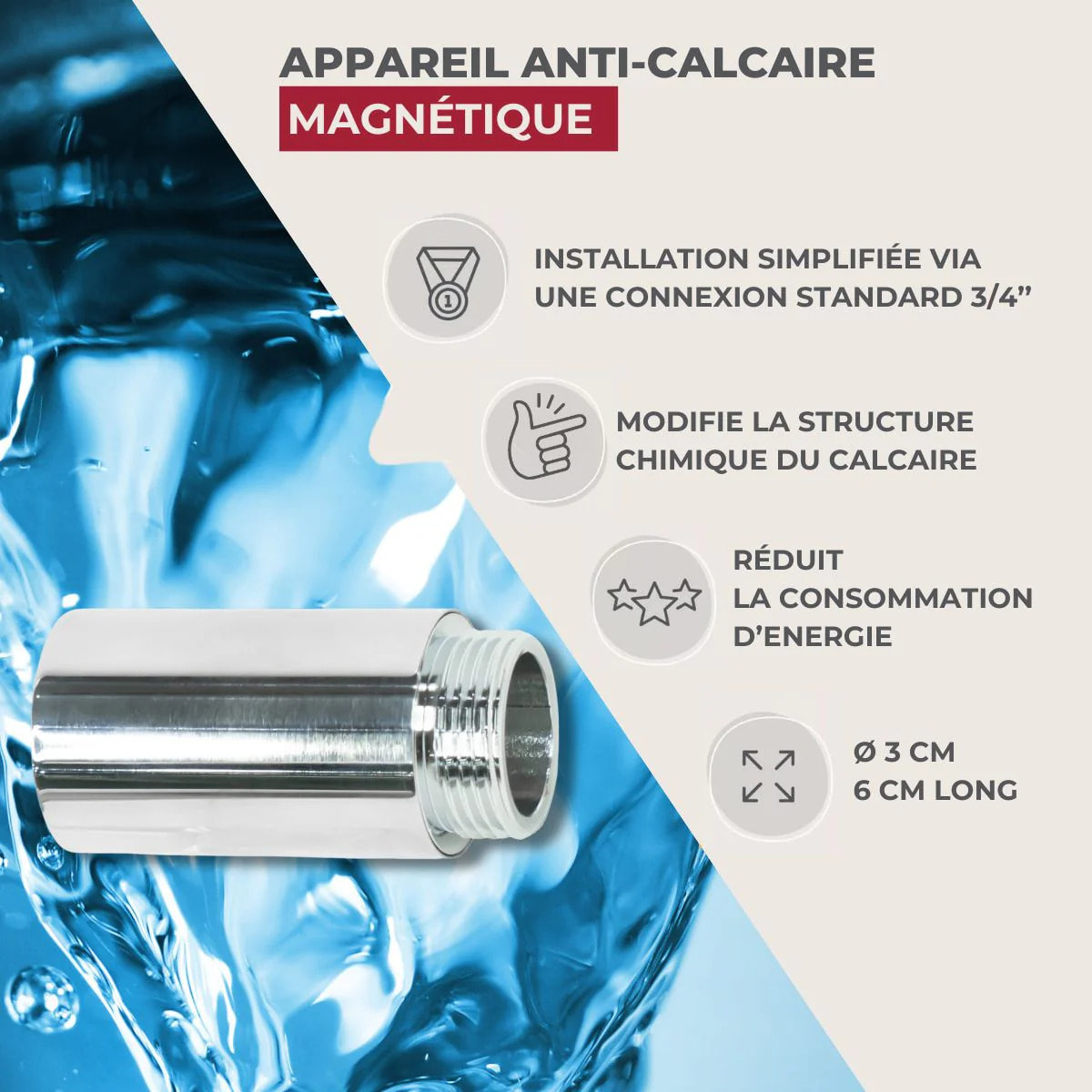 Fackelmann Anti-calcaire magnétique 3x3x6 cm
