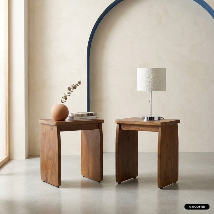 Table de chevet, table d'appoint exotique bois d'acacia (lot de 2) ASHA