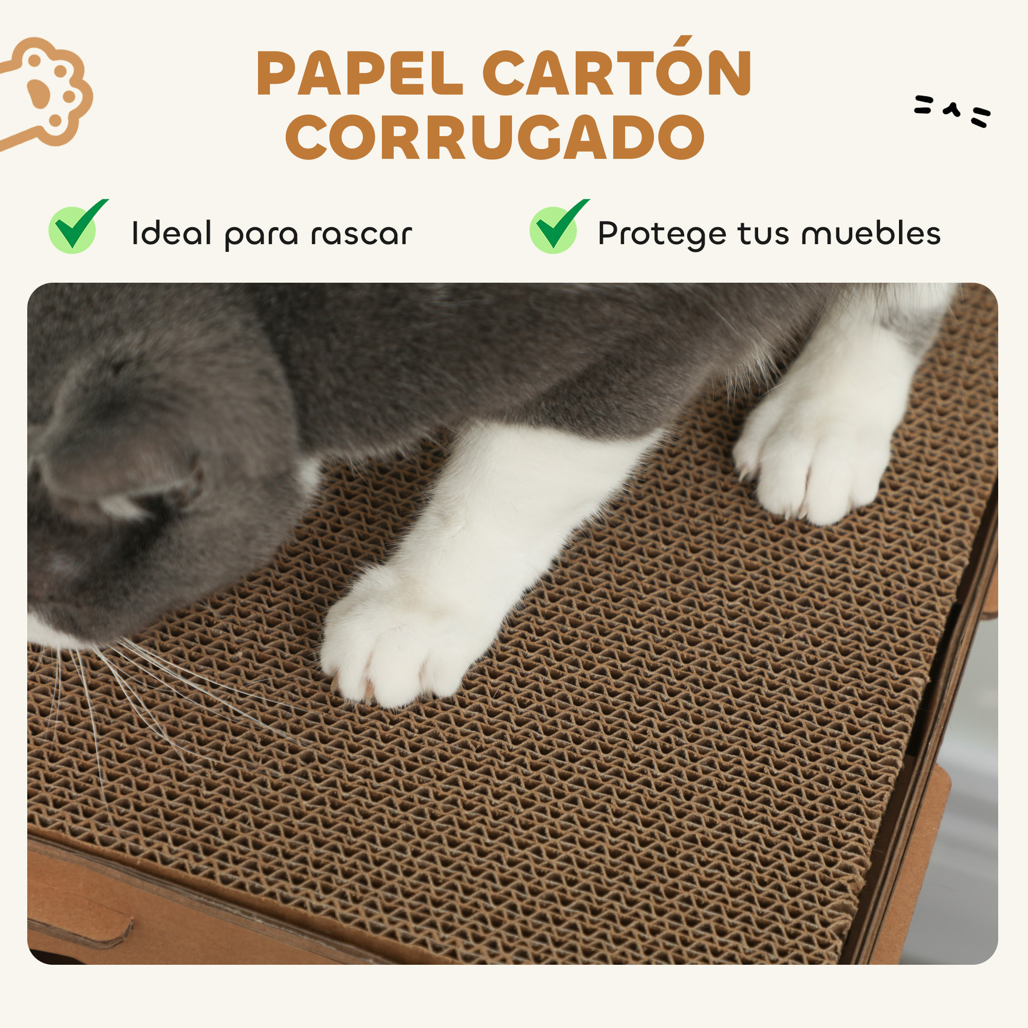Casa para Gatos de Cartón, Forma Castillo, Rascador para Gatos de 2 Niveles con 3 Zonas de Rascado, Túnel, Rampa, Incluye Hierba, para Interior, Marrón