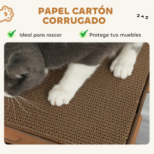 Casa para Gatos de Cartón, Forma Castillo, Rascador para Gatos de 2 Niveles con 3 Zonas de Rascado, Túnel, Rampa, Incluye Hierba, para Interior, Marrón