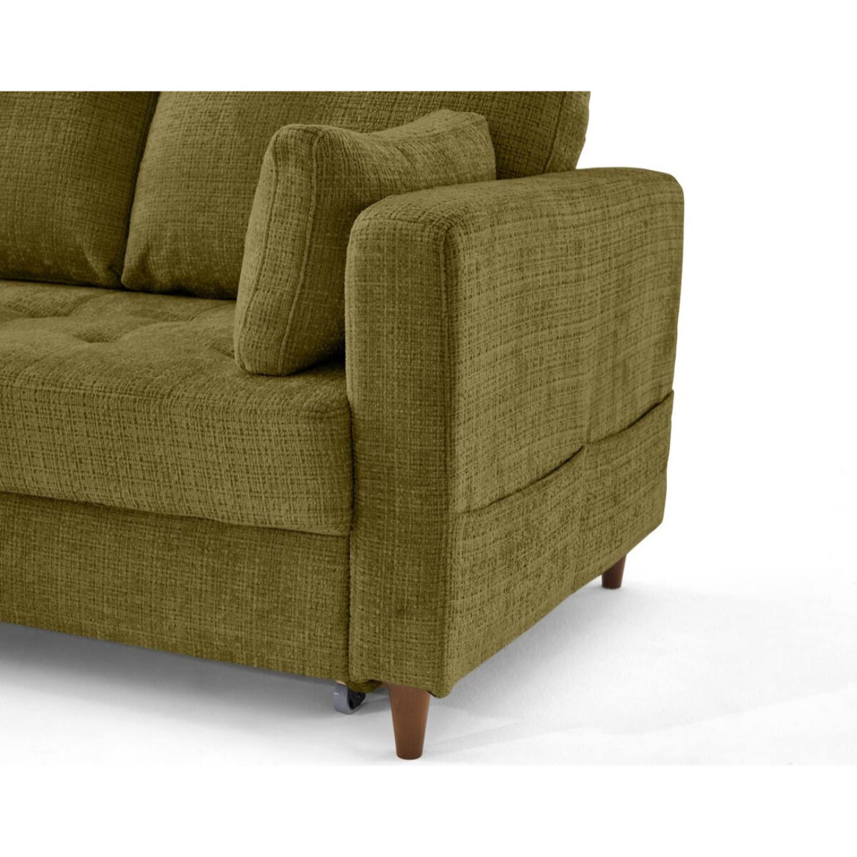 Anna - canapé d'angle gauche 5 places convertible en velours texturé - Vert Olive