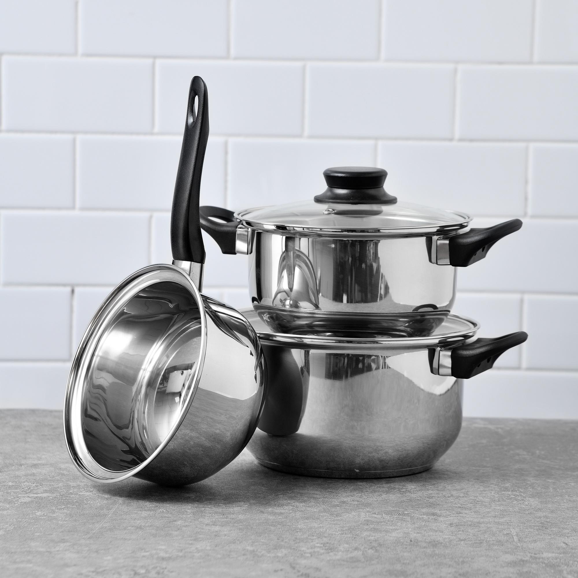 Bateria de cocina 5 piezas san ignacio palma de acero inoxidable apta para induccion