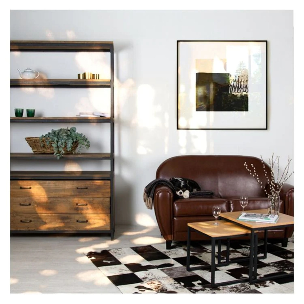 Bibliothèque en bois recyclé 3 tiroirs et 4 étagères - Paname