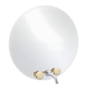 Miroir LED rond 3 trous + mélangeur lavabo encastré 3 trous Grands Boulevards marbré travertin sable et chromé