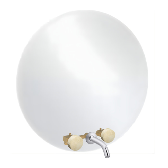 Miroir LED rond 3 trous + mélangeur lavabo encastré 3 trous Grands Boulevards marbré travertin sable et chromé