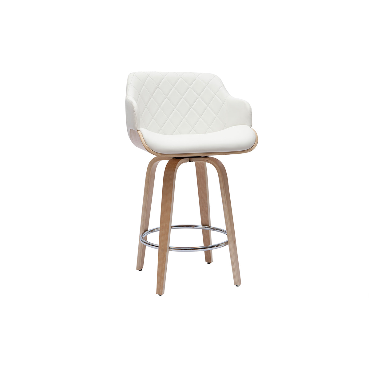 Tabouret de bar design pivotant 360° blanc et bois clair H65 cm LUCIEN