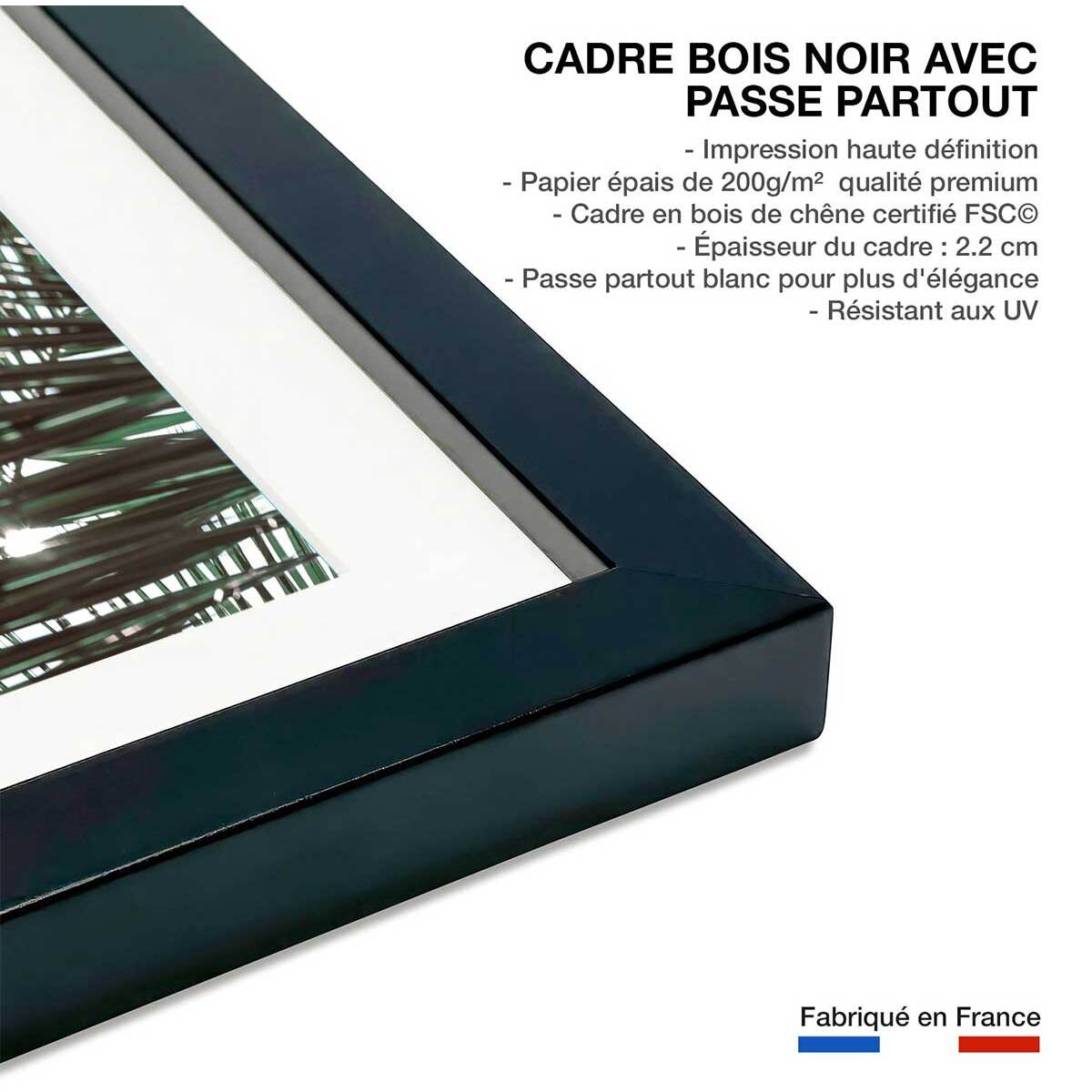 Poster palme verte Affiche + cadre en bois - Noir