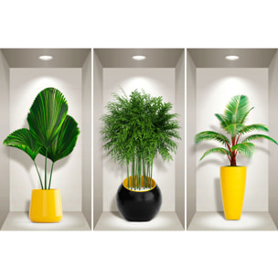 Stickers muraux 3D | Sticker Mural Autocollant effet 3D plantes tropicales - Stickers adhésifs 3D Chambre Salon Trompe l'oeil