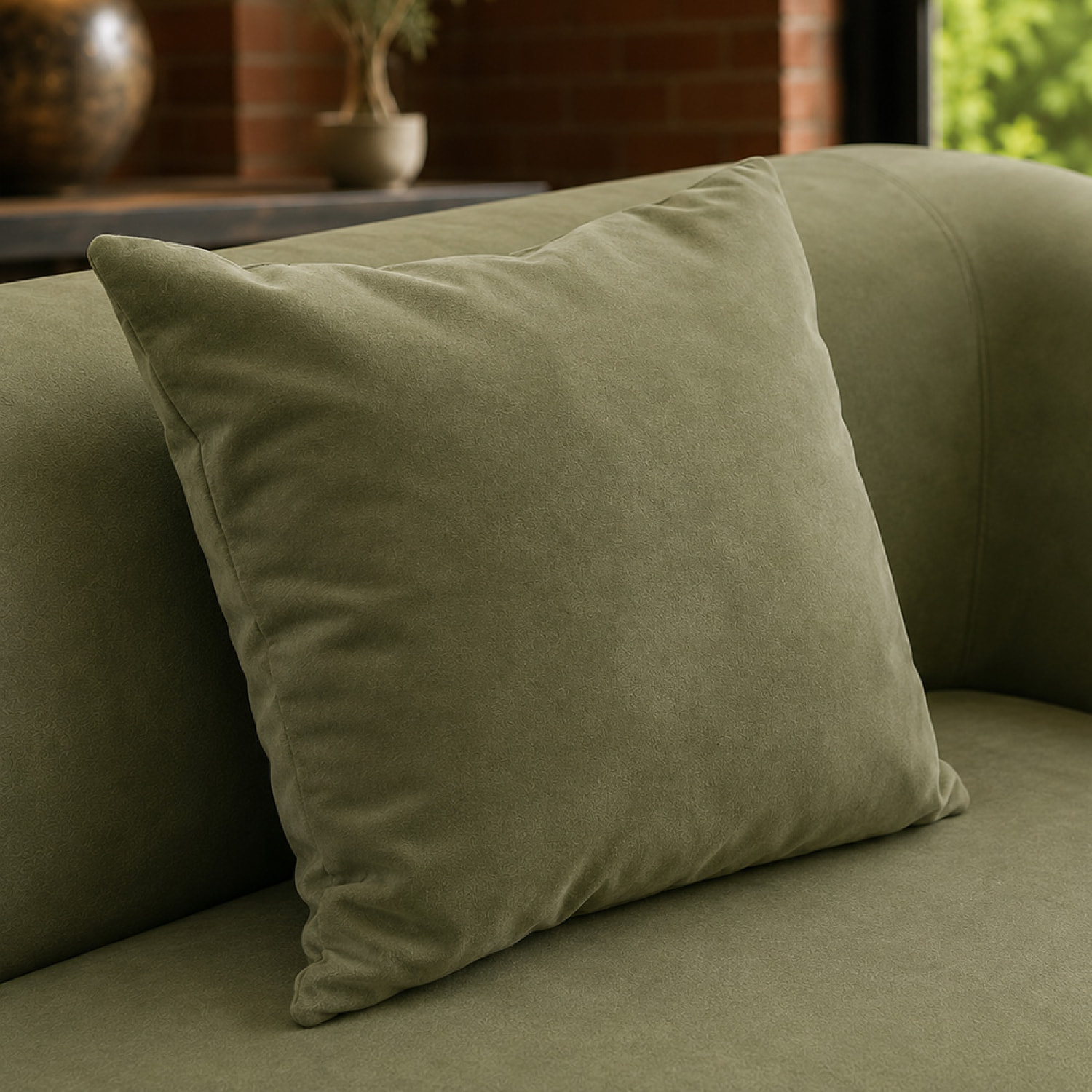 Canapé compressé 4 places en tissu effet laine texturée vert JUMBO