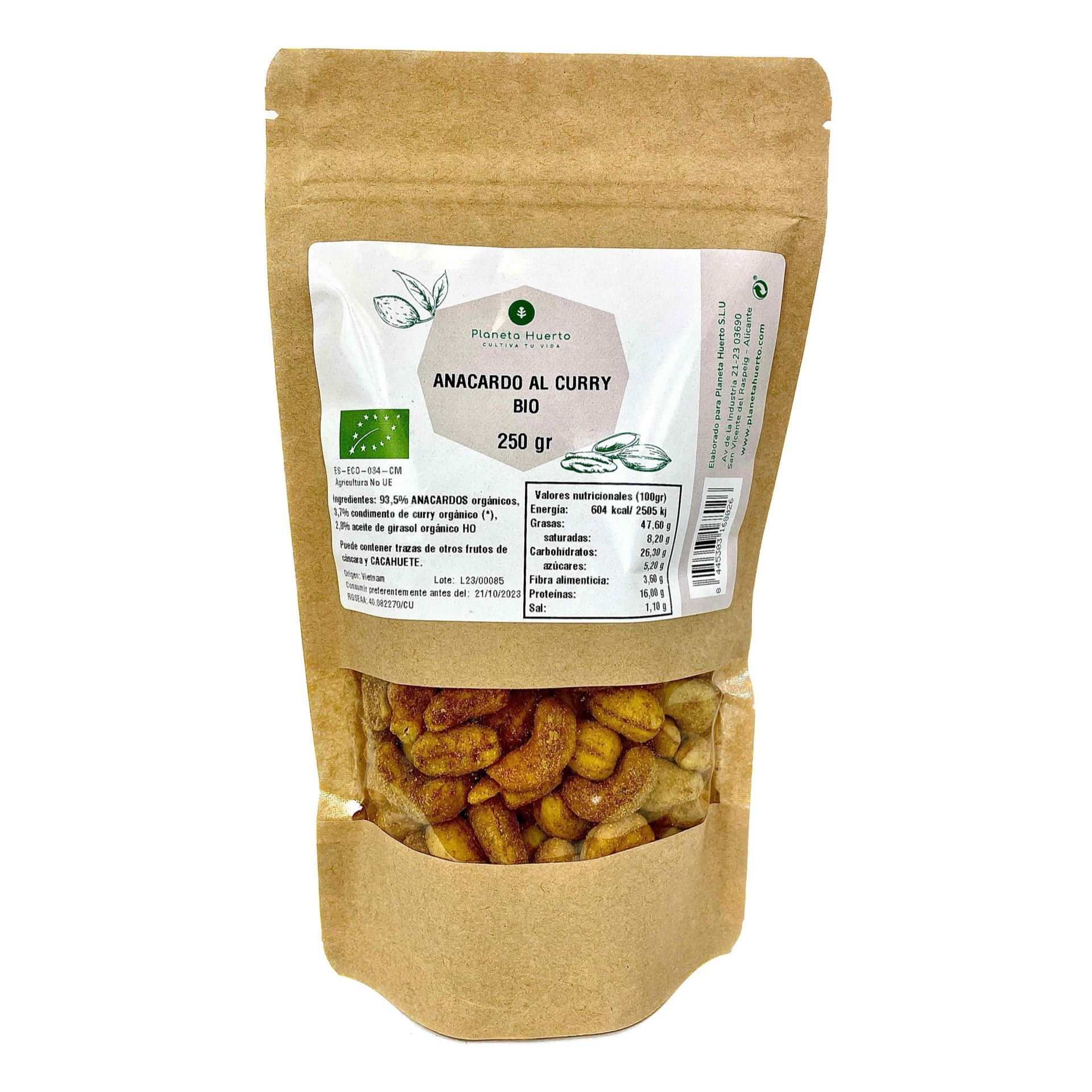 PLANETA HUERTO | Anacardo al Curry Ecológico – Delicioso y Exótico, Perfecto para Snacks y Recetas, Envase de 250 g