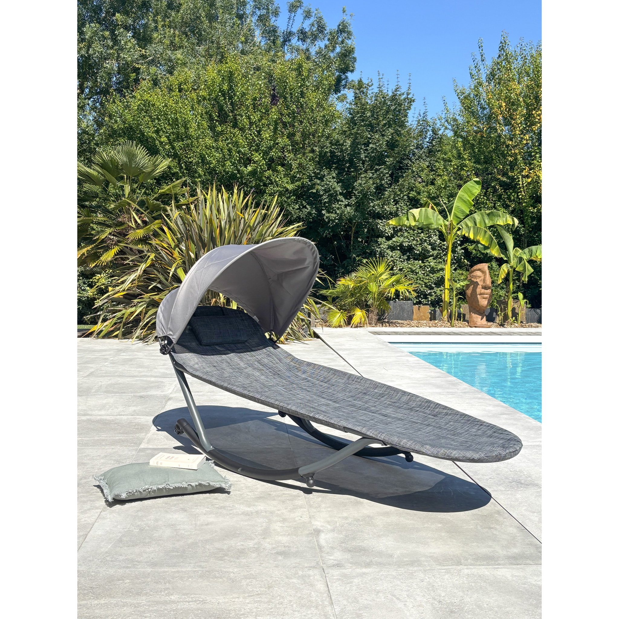 HOSSEGOR - Bain de soleil en acier et toile plastifiée avec brise-soleil