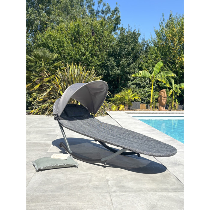 HOSSEGOR - Bain de soleil en acier et toile plastifiée avec brise-soleil