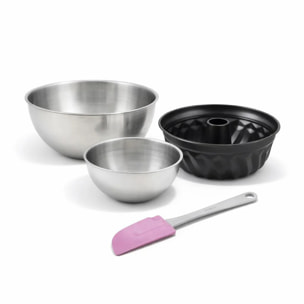 Ensemble avec 1 moule à kouglof 22 cm, 1 spatule Zenker et 2 bols à mixer en inox Fackelmann