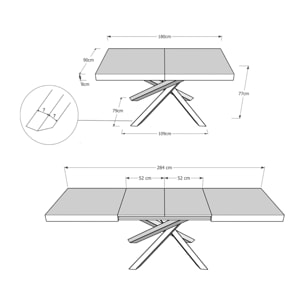 Table extensible 90x180/284 cm Volantis cachemire pieds anthracite