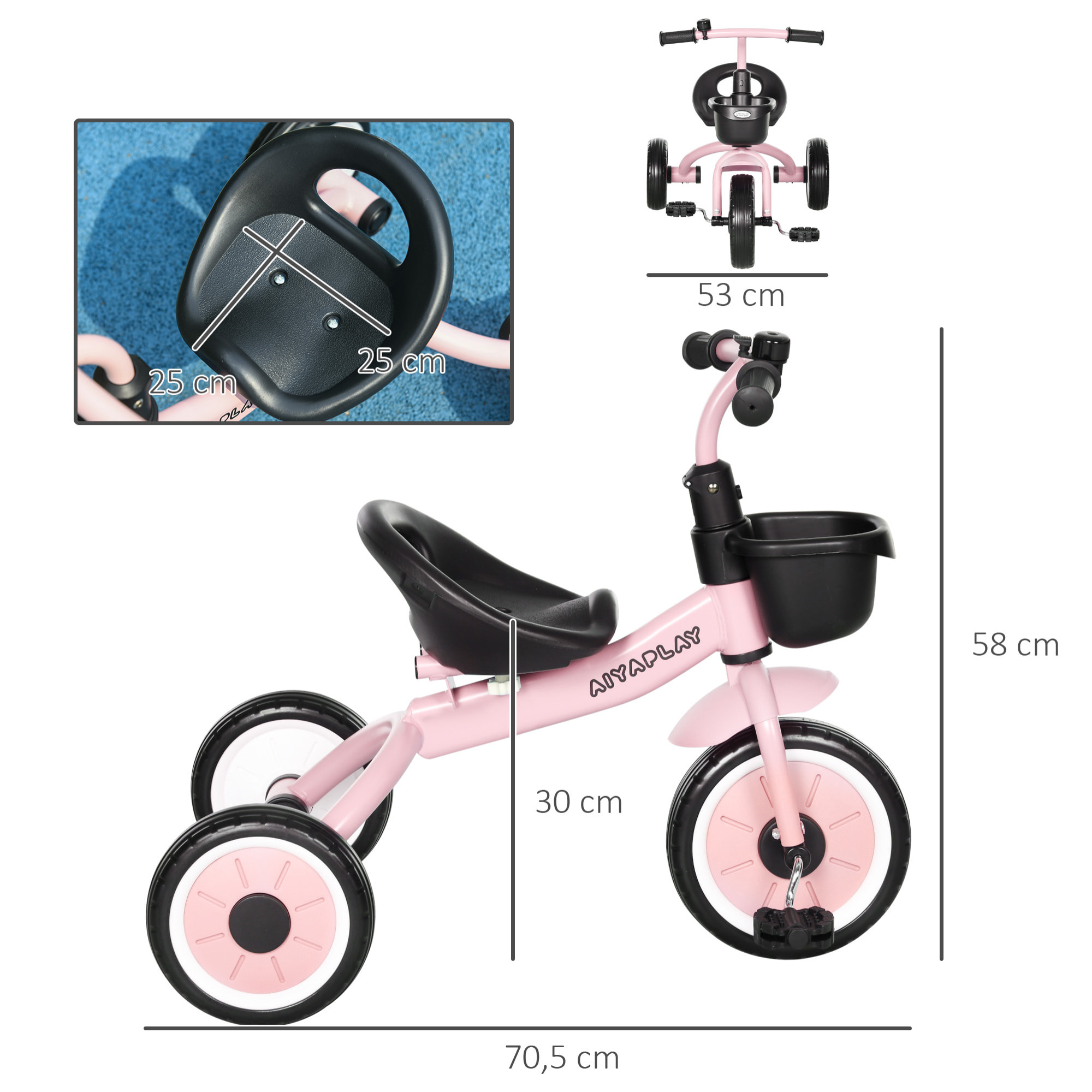 Triciclo para Niños de 2 a 5 Años Bicicleta Infantil con Asiento Ajustable Cesta Timbre Pedales y 3 Ruedas Carga 25 kg 70,5x50x58 cm Rosa