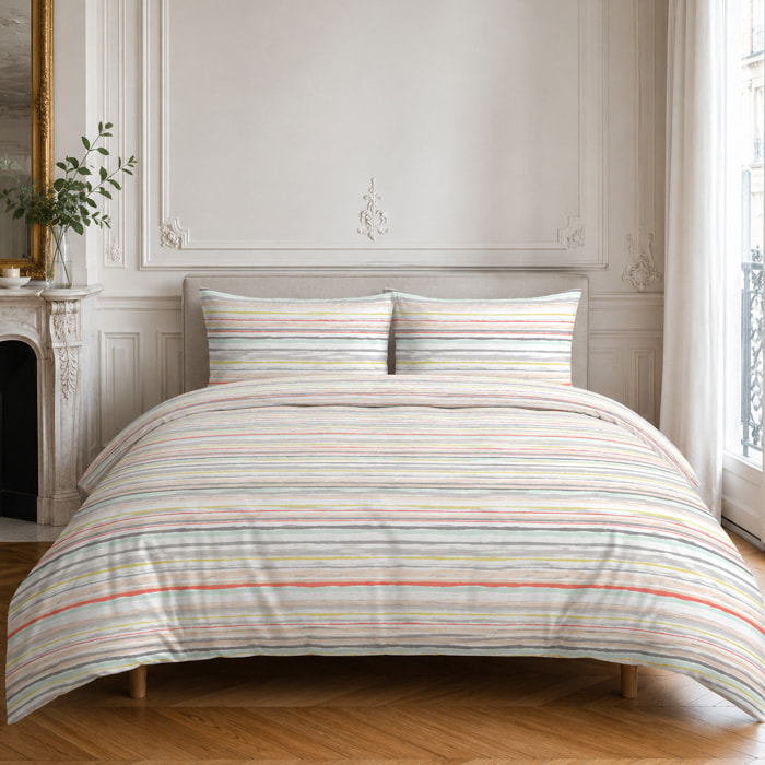 Parure housse de couette en coton rayures mutilcolore, Painterly Stripe