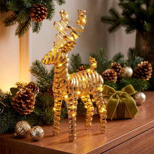 Reno navideño led dorado con 30 microled blanco cálido, con temporizador 24x9x37 cm